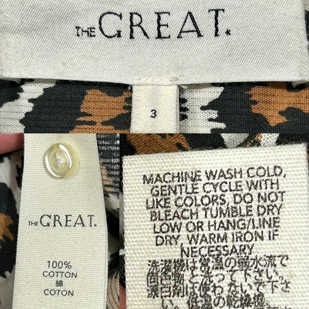 THE GREAT Heritage Leopard Post Top Button Front Sz 3/ L White Black Brown - Picture 6 of 12